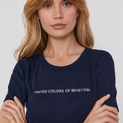 United Colors of Benetton Tricou din bumbac culoarea albastru marin-Tricouri