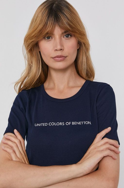 United Colors of Benetton Tricou din bumbac culoarea albastru marin-Tricouri