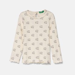 United Colors of Benetton longsleeve copii culoarea bej