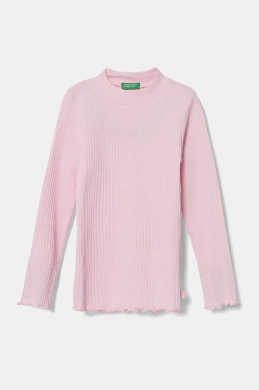 United Colors of Benetton longsleeve copii culoarea roz