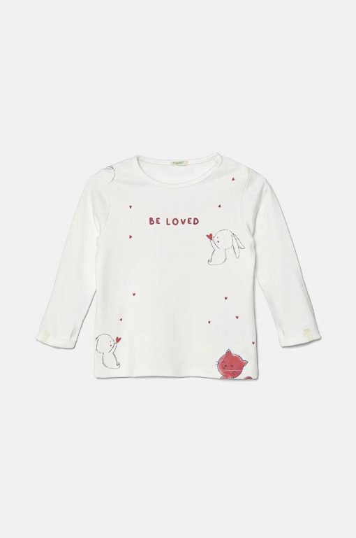 United Colors of Benetton longsleeve din bumbac pentru bebeluși culoarea alb