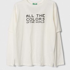 United Colors of Benetton longsleeve din bumbac pentru copii culoarea alb