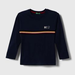 United Colors of Benetton longsleeve din bumbac pentru copii culoarea albastru marin