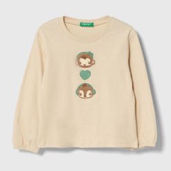 United Colors of Benetton longsleeve din bumbac pentru copii culoarea bej-Îmbrăcăminte