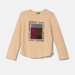 United Colors of Benetton longsleeve din bumbac pentru copii culoarea bej