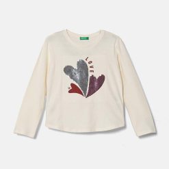 United Colors of Benetton longsleeve din bumbac pentru copii culoarea bej