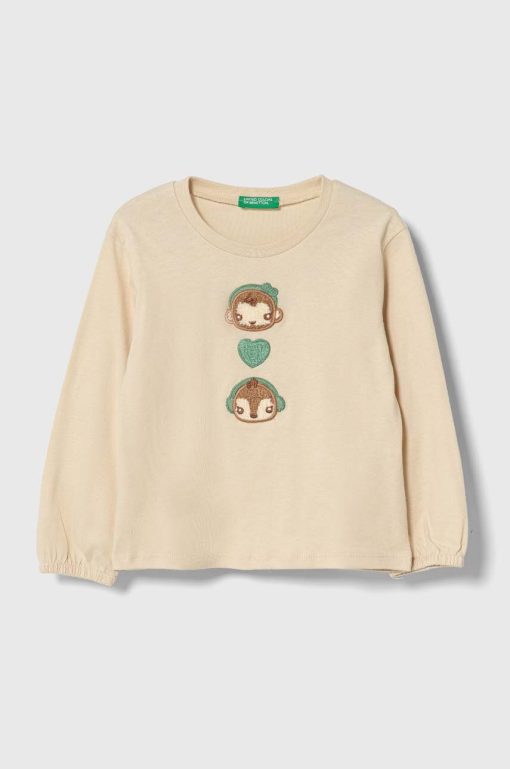 United Colors of Benetton longsleeve din bumbac pentru copii culoarea bej-Îmbrăcăminte