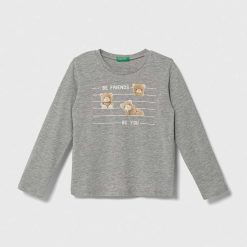 United Colors of Benetton longsleeve din bumbac pentru copii culoarea gri-Îmbrăcăminte