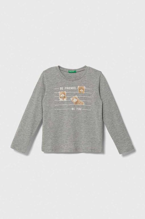 United Colors of Benetton longsleeve din bumbac pentru copii culoarea gri-Îmbrăcăminte