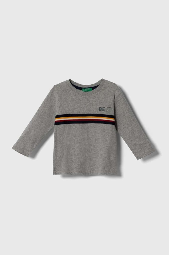 United Colors of Benetton longsleeve din bumbac pentru copii culoarea gri