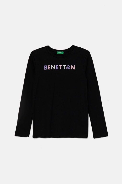 United Colors of Benetton longsleeve din bumbac pentru copii culoarea negru