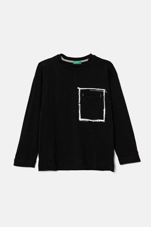 United Colors of Benetton longsleeve din bumbac pentru copii culoarea negru