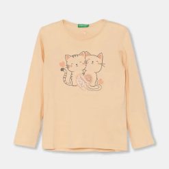 United Colors of Benetton longsleeve din bumbac pentru copii culoarea portocaliu