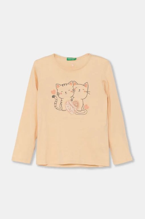 United Colors of Benetton longsleeve din bumbac pentru copii culoarea portocaliu