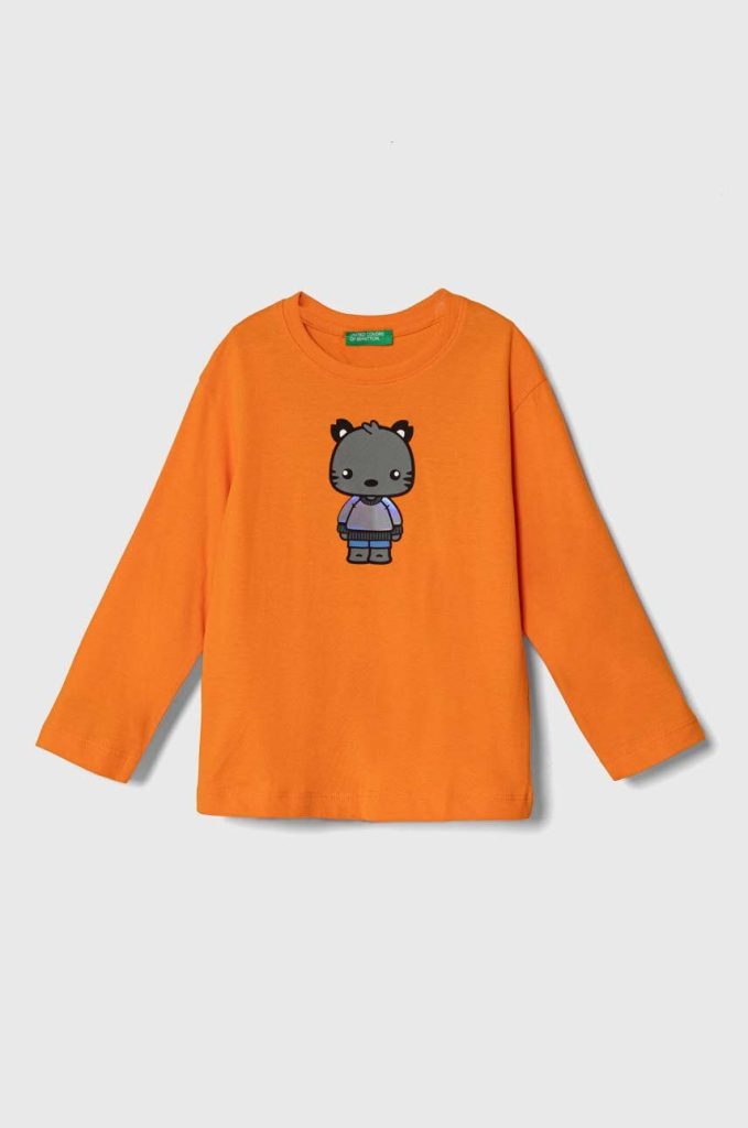 United Colors of Benetton longsleeve din bumbac pentru copii culoarea portocaliu