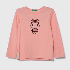 United Colors of Benetton longsleeve din bumbac pentru copii culoarea roz-Îmbrăcăminte