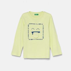 United Colors of Benetton longsleeve din bumbac pentru copii culoarea turcoaz