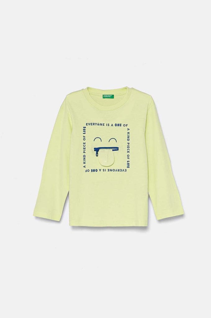 United Colors of Benetton longsleeve din bumbac pentru copii culoarea turcoaz