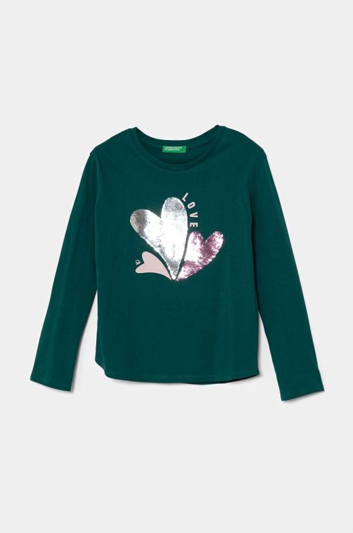 United Colors of Benetton longsleeve din bumbac pentru copii culoarea verde