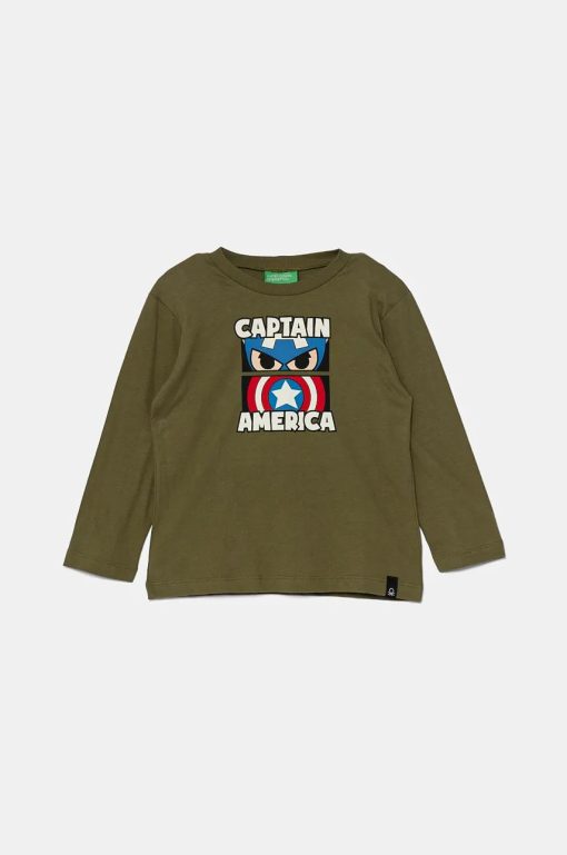 United Colors of Benetton longsleeve din bumbac pentru copii culoarea verde