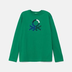 United Colors of Benetton longsleeve din bumbac pentru copii culoarea verde