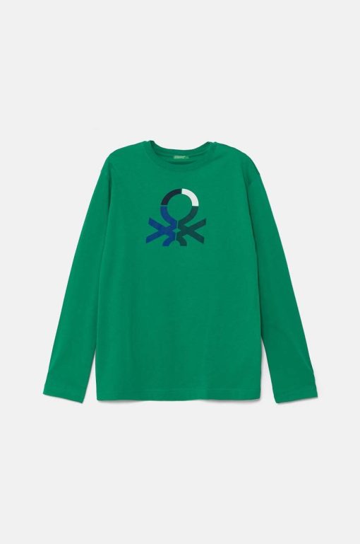 United Colors of Benetton longsleeve din bumbac pentru copii culoarea verde