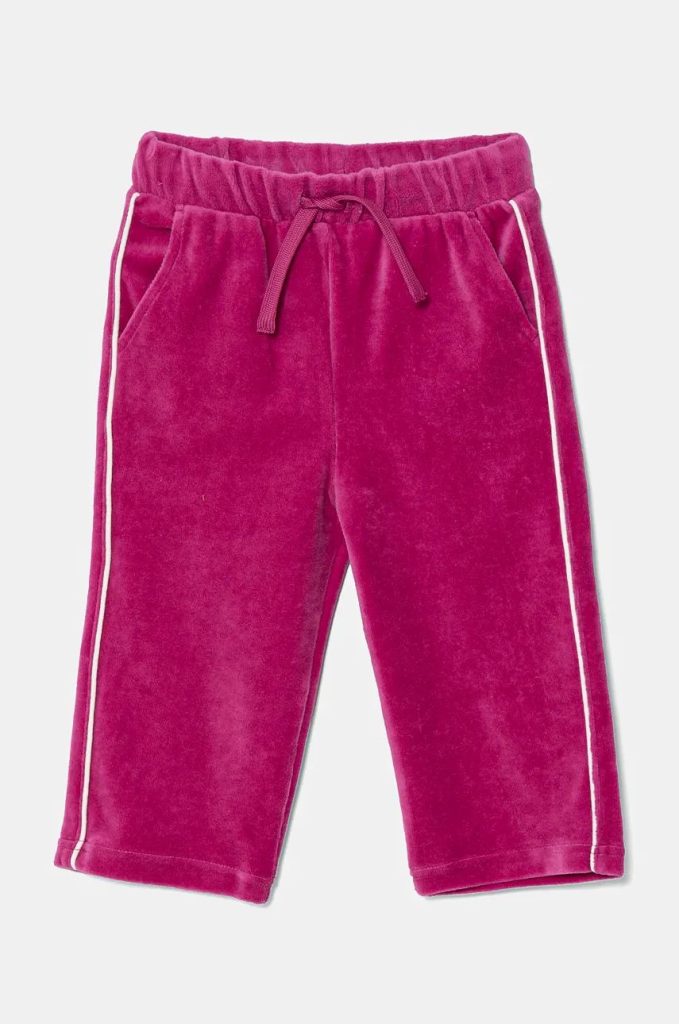 United Colors of Benetton pantaloni de trening din velur pentru copii culoarea roz