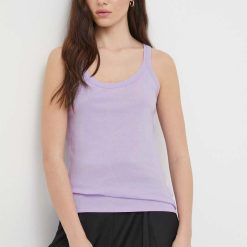 United Colors of Benetton top din bumbac culoarea violet-Tricouri