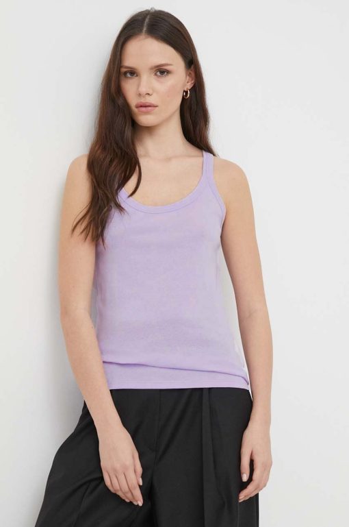 United Colors of Benetton top din bumbac culoarea violet-Tricouri