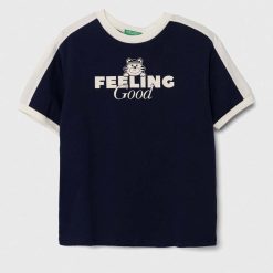 United Colors of Benetton tricou de bumbac pentru copii culoarea albastru marin