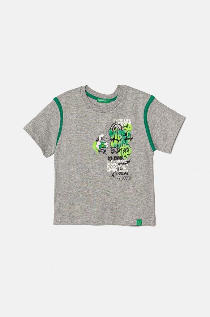 United Colors of Benetton tricou de bumbac pentru copii culoarea gri