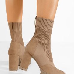 Botine cu toc gros Opium kaki-Botine cu toc-Noutăți