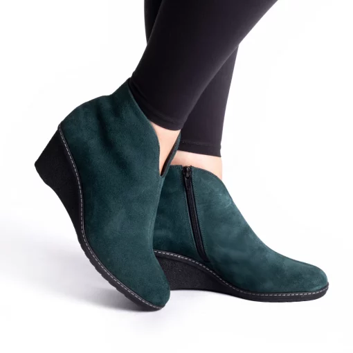 Botine piele 330 verde velur-Ghete si botine-Ghete si botine