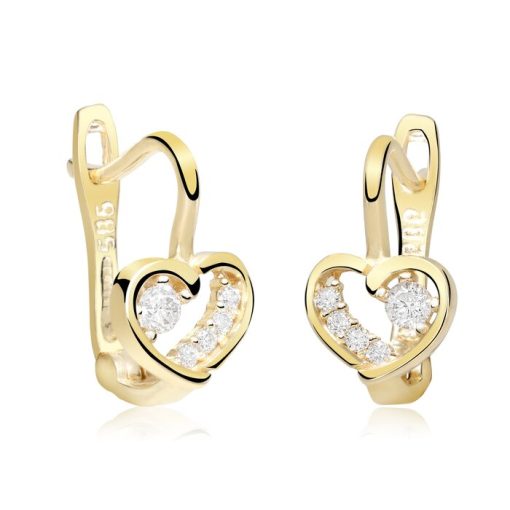 Cercei copii/bebe - Model My heart - Aur Galben 14K - Cubic Zirconia - Inchizatoare sigura cu tortita-Aur >> Bijuterii Aur 14K