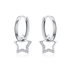 Cercei din argint Big Shiny Star Hoops-Cercei