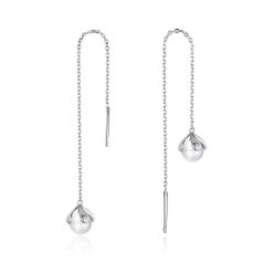 Cercei din argint Chain Pearl Drop-Cercei