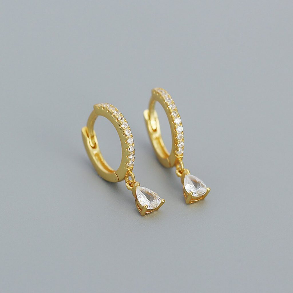 Cercei din argint Golden Studded Hoops-Cercei >> Cercei din argint