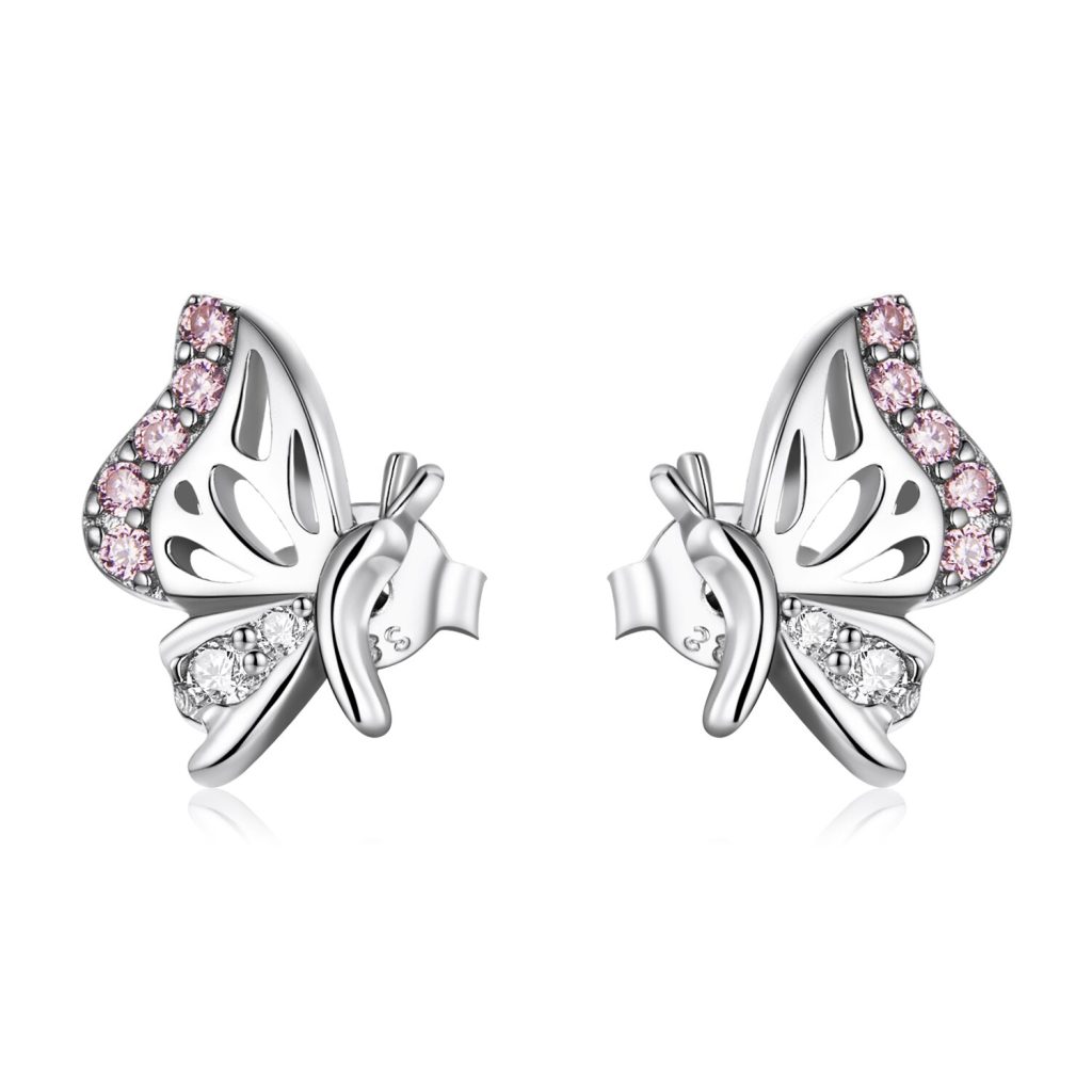 Cercei din argint Pink Crystal Butterflies-Cercei >> Cercei din argint