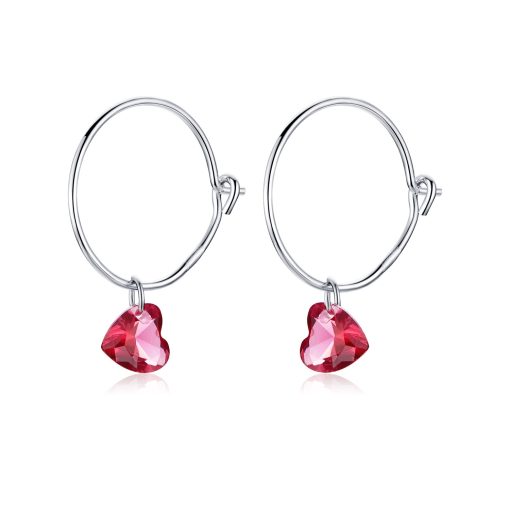 Cercei din argint Red Hearts Hoops-Cercei