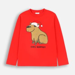 Coccodrillo longsleeve din bumbac pentru copii culoarea rosu