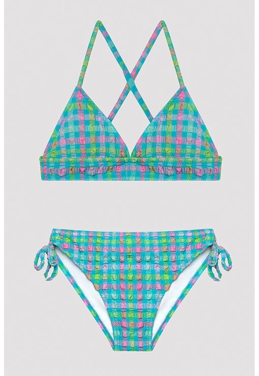 Costum de baie in doua piese cu model geometric-FETE-IMBRACAMINTE/Costume de baie