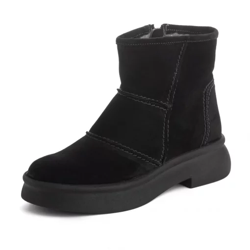 Ghete piele 626 negru velur-Ghete si botine-Ghete si botine