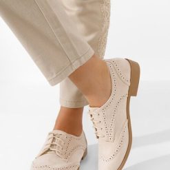 Pantofi dama brogue Rumelia bej-Pantofi oxford derby dama-Noutăți