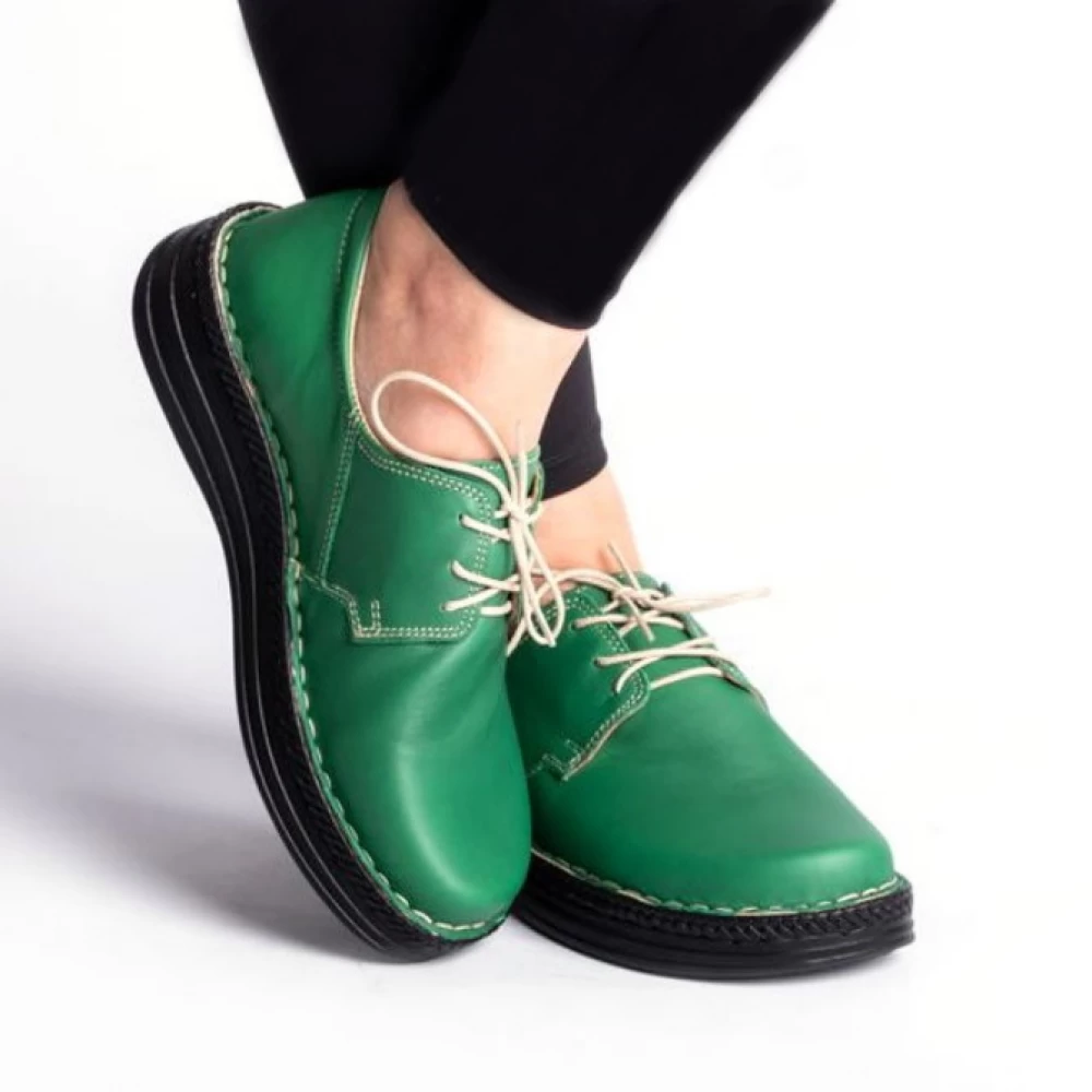 Pantofi piele naturala 9100 verde-Pantofi-Pantofi