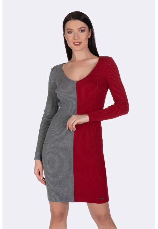 Rochie cu aspect striat si model in doua nuante-FEMEI-IMBRACAMINTE/Rochii