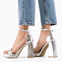 Sandale cu toc Abiola Argintii 2