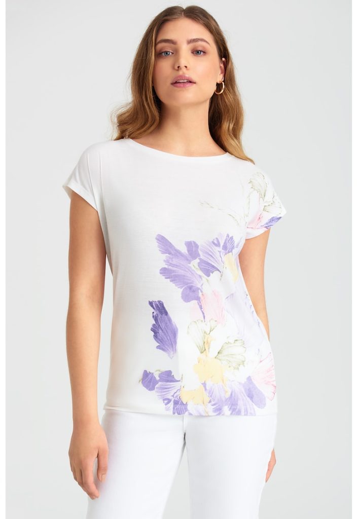 Tricou cu decolteu rotund si imprimeu floral-FEMEI-IMBRACAMINTE/Tricouri si maiouri