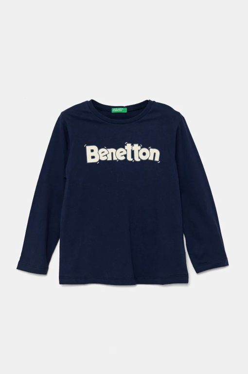 United Colors of Benetton longsleeve din bumbac pentru copii culoarea albastru marin