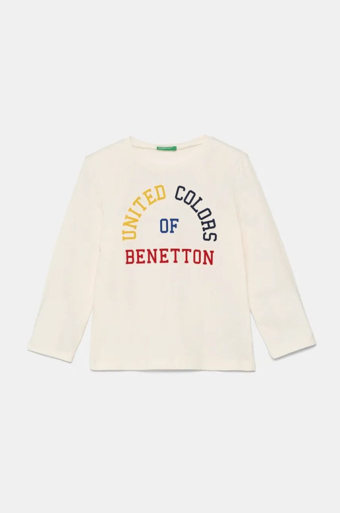 United Colors of Benetton longsleeve din bumbac pentru copii culoarea bej