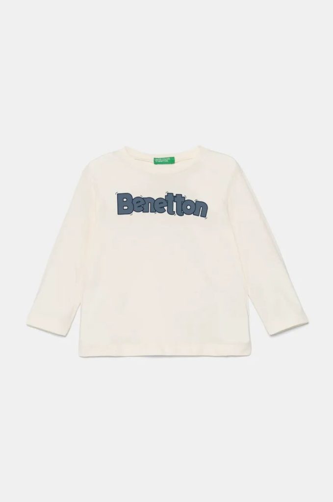 United Colors of Benetton longsleeve din bumbac pentru copii culoarea bej